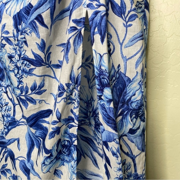 H&M Linen Blue and White Floral Midi Skirt with Slit Size 6 - Picture 8 of 16